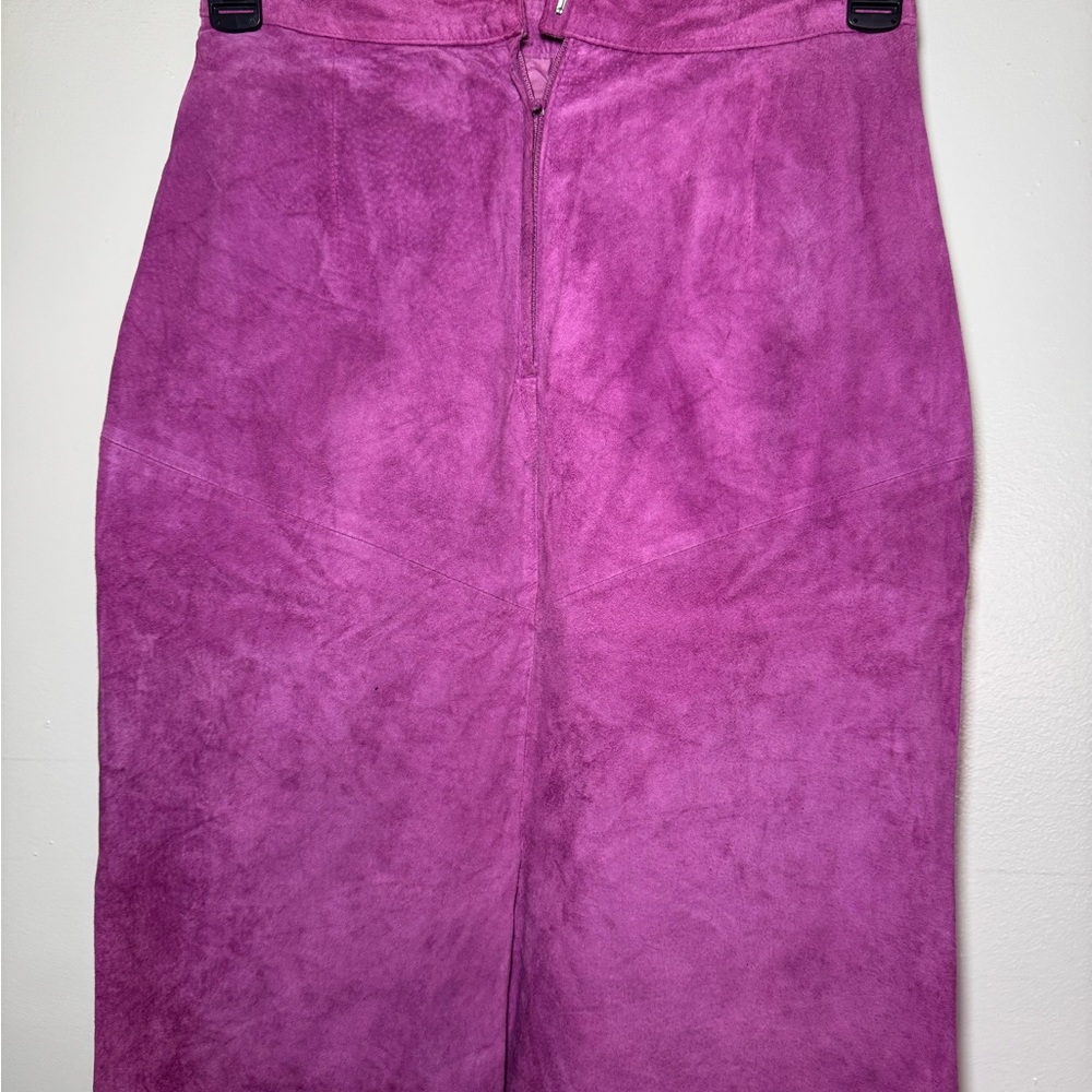 EUC Vintage Pink Magenta Suede Leather Skirt Women’s Size 10 Medium - Picture 3 of 6